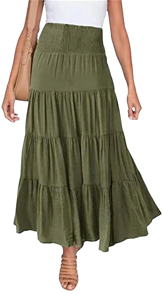 Fnfmrfmr Women Bohemian Casual Long Skirt High Waist Solid